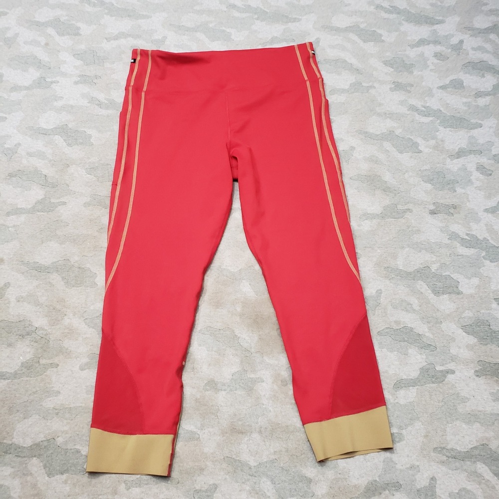 Zyia Active Leggings Womens 16-18 Red Colorblock Crop Yoga Gym Pull On
